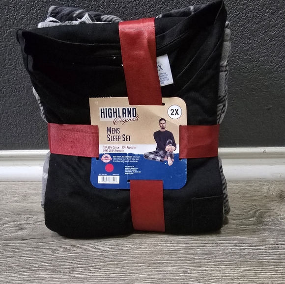New With Tags Men Size 2XL Highland Originals Microfleece Sleep Set Black Plaid - Picture 2 of 7